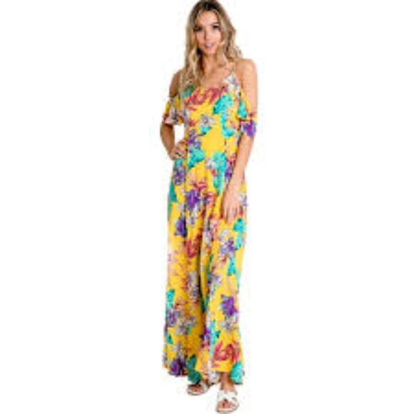 DAVI AND DANI VIVID TROPICAL FLORAL PRINT SUMMER MAXI DRESS IN FLORAL LARGE - Picture 1 of 11